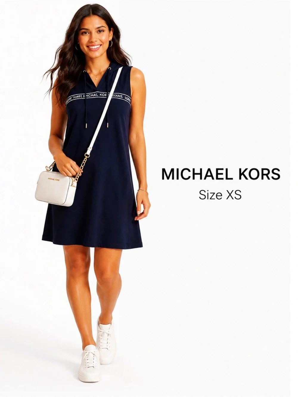 MICHAEL KORS Navy Hooded MK Logo Dress Size Small New!